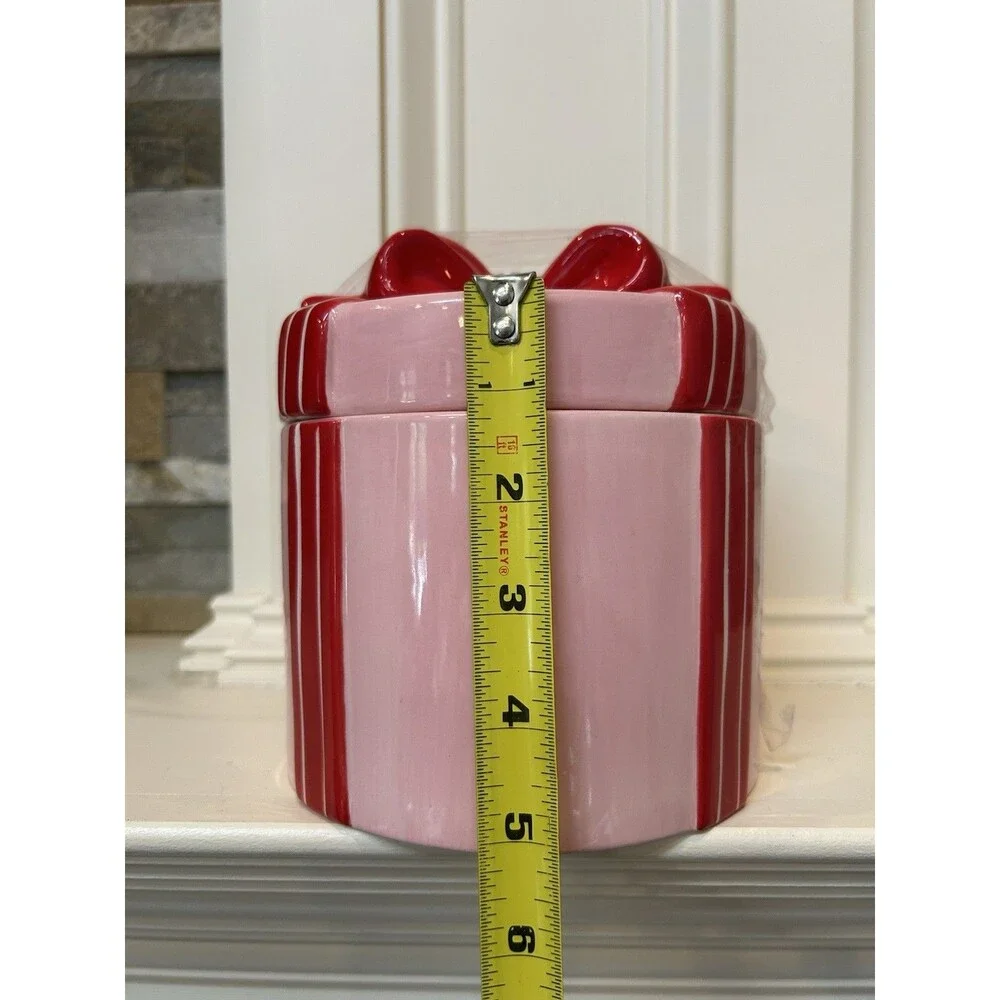 Ashland Berry Jolly Christmas Ceramic Canister With Lid Pink Red Striped 6x6”